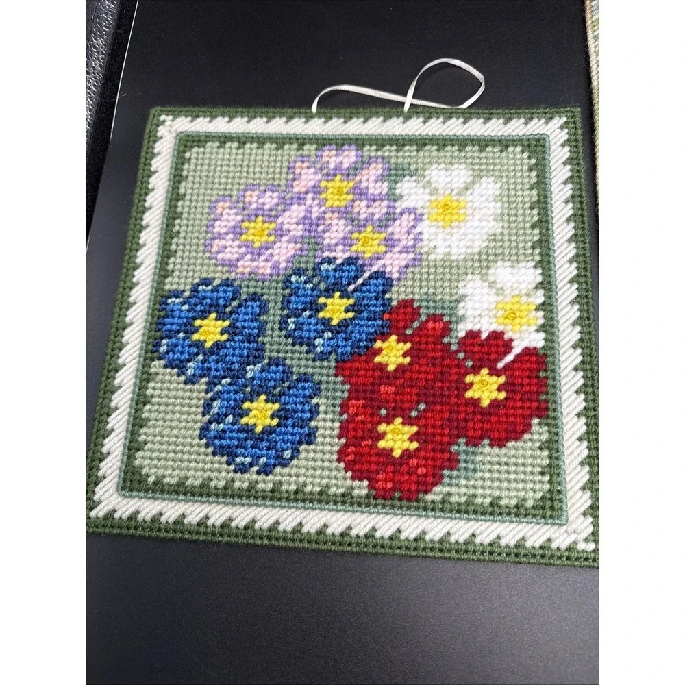 Plastic Canvas Completed Wall Decor Door Hanger Flowed Cactus Tree